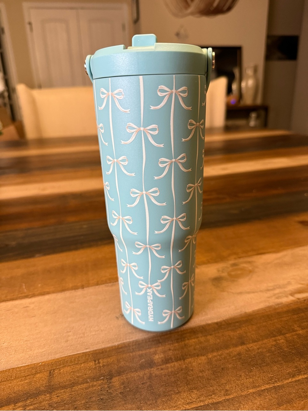 Hydrapeak Teal Travel Tumbler with White Bow Pattern, 32oz